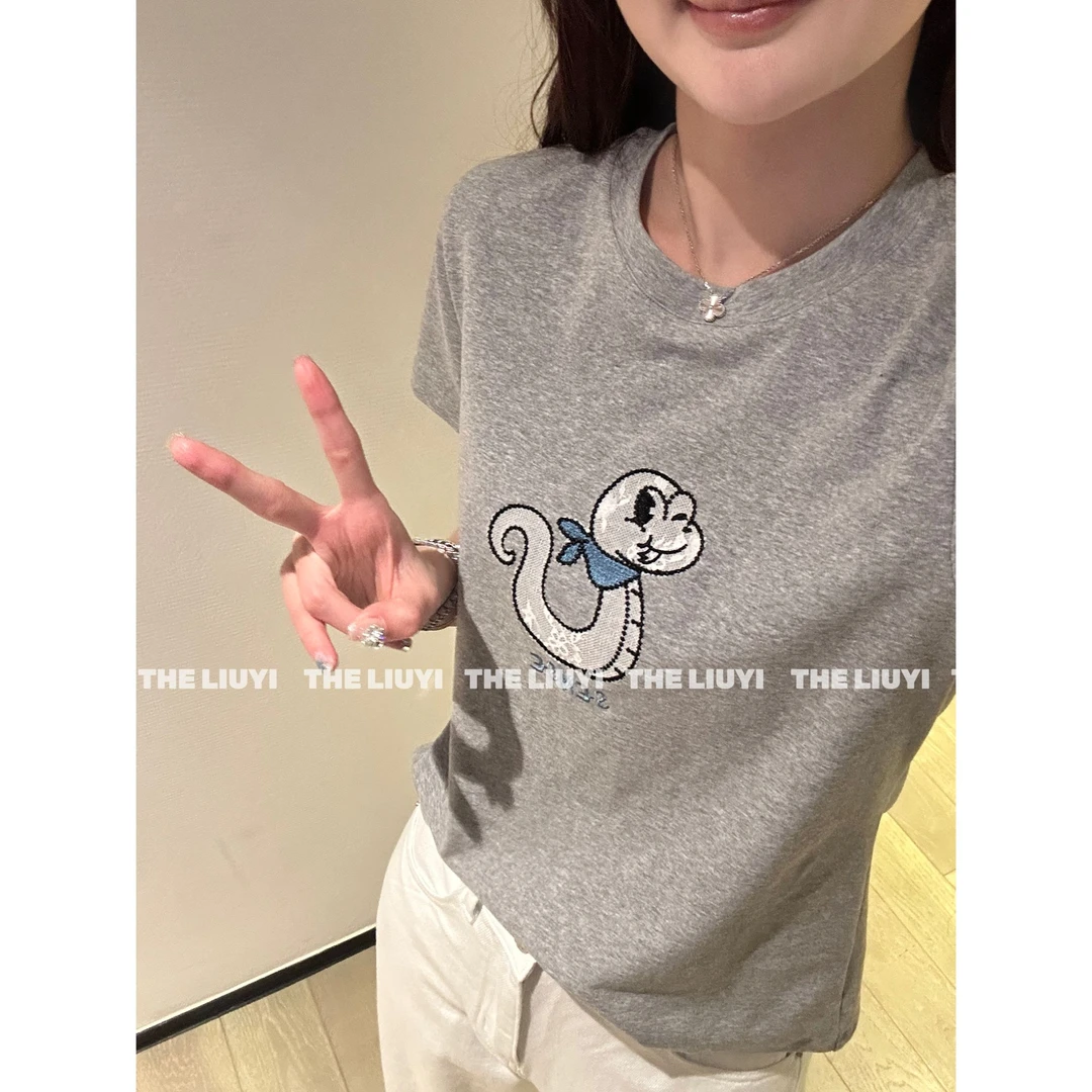 【LIUYI】蛇宝宝～春夏正肩刺绣小蛇T恤上衣53104