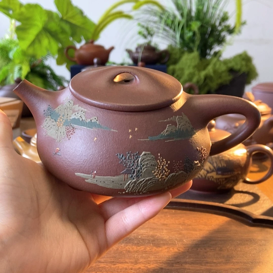 茶壶紫砂景舟石瓢泥绘300cc