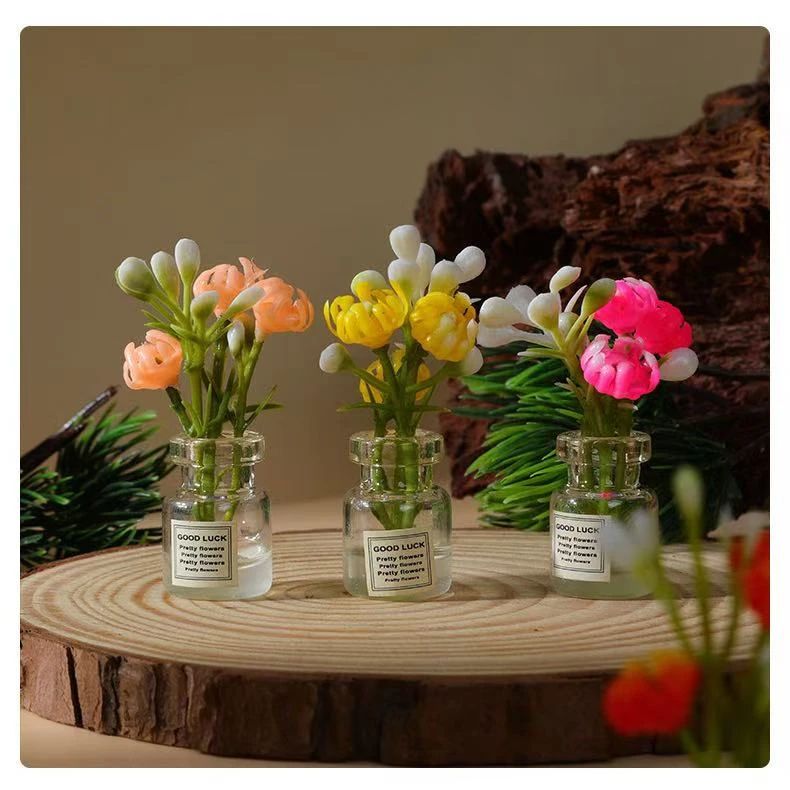 夜光仿真花花小瓶子超仿客厅车载书桌装饰玄关摆件DIY手工配件