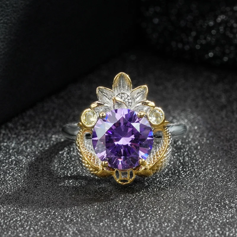 铜合金合成锆石戒指 铜合金 合成立方氧化锆 紫色戒指7146-3