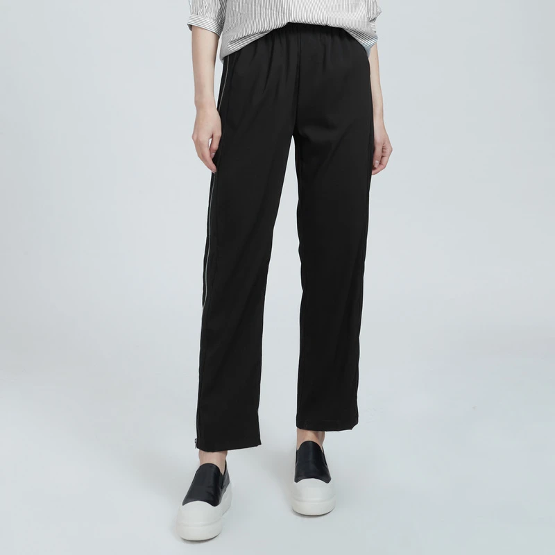 圣迪奥女装夏季时尚气质松紧拉链拼接女士直筒长裤S21280848