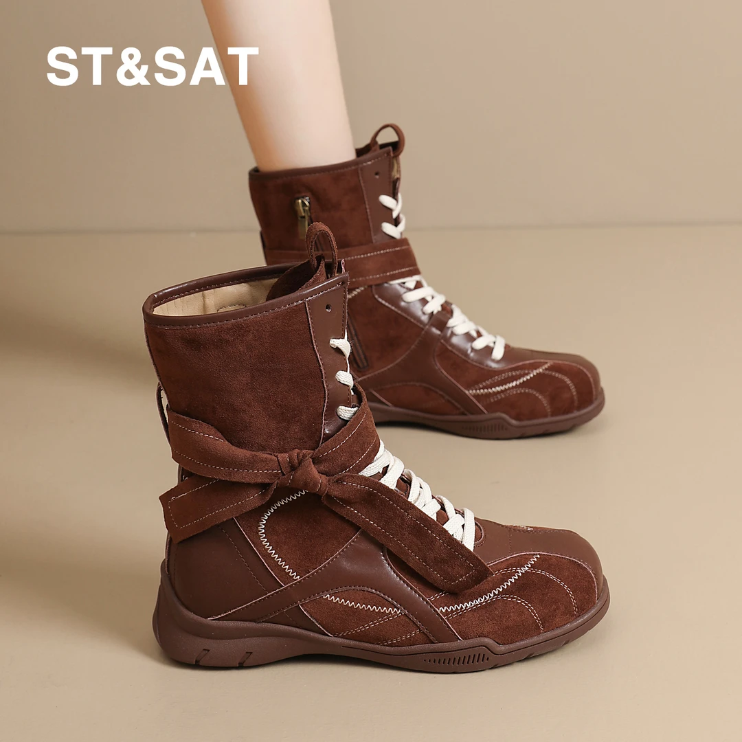 星期六女鞋旗舰店马丁靴真皮2025秋冬爆款网红拳击靴靴子长筒靴女