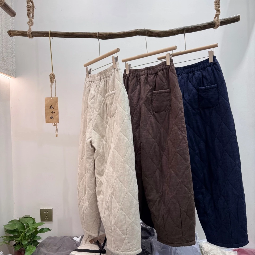 汉麻菱形格加厚棉裤外穿复古哈伦裤休闲裤MXJ      88232