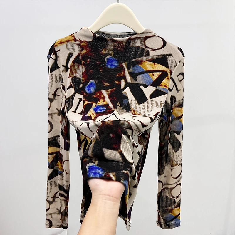 8251#高贵上档次长袖2025秋季潮流气质时尚显瘦网纱打底衫上衣