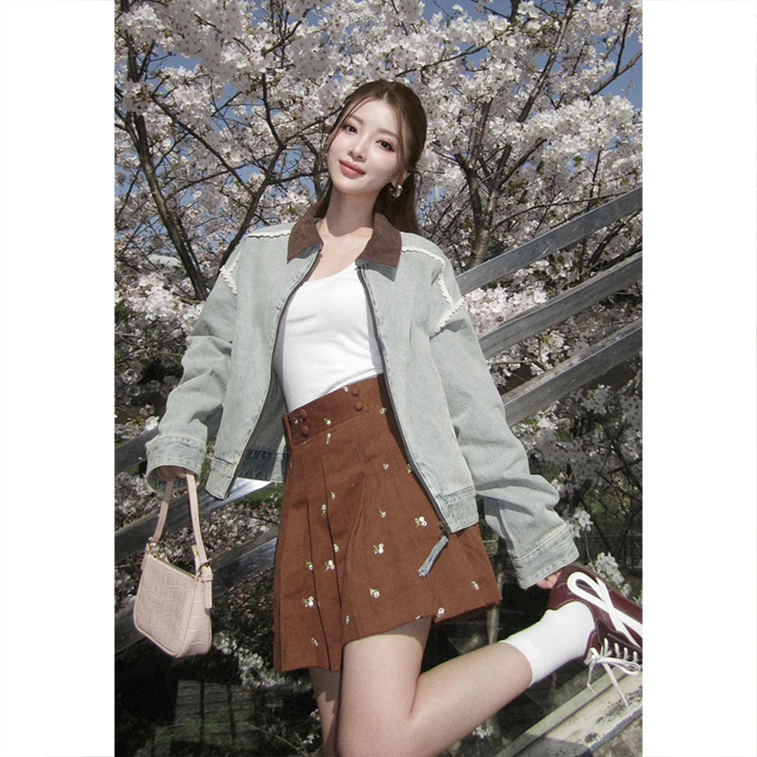 【琥珀流光】SALT.P可颜 复古设计撞色翻领牛仔夹克外套AC35110130