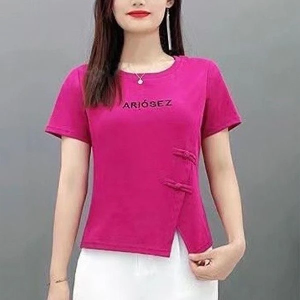 2025夏季新款时尚妈妈国风上衣长袖T恤女洋气中老年圆领百搭短袖