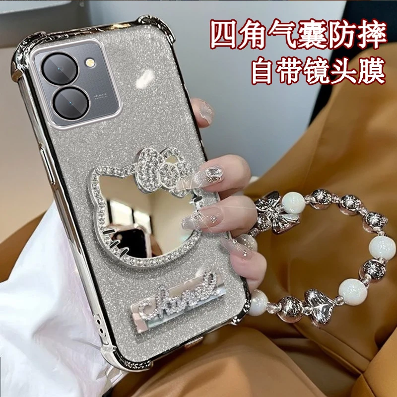水钻KT猫补妆镜子VIVOY78手机壳V2278A软壳y78m四角防摔保护套
