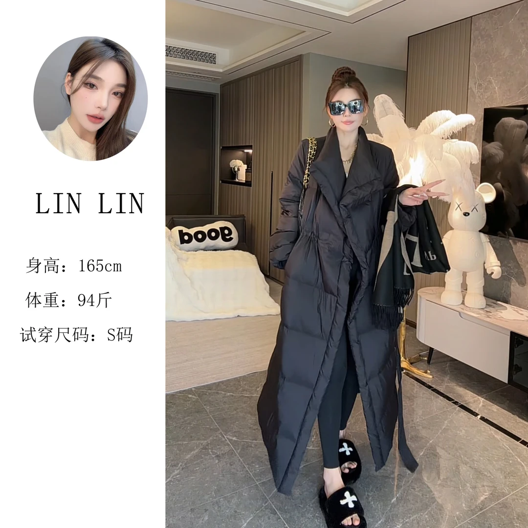 【乔菲专属】秋冬新款韩版宽松大摆百搭白鸭绒保暖长款外套女8882