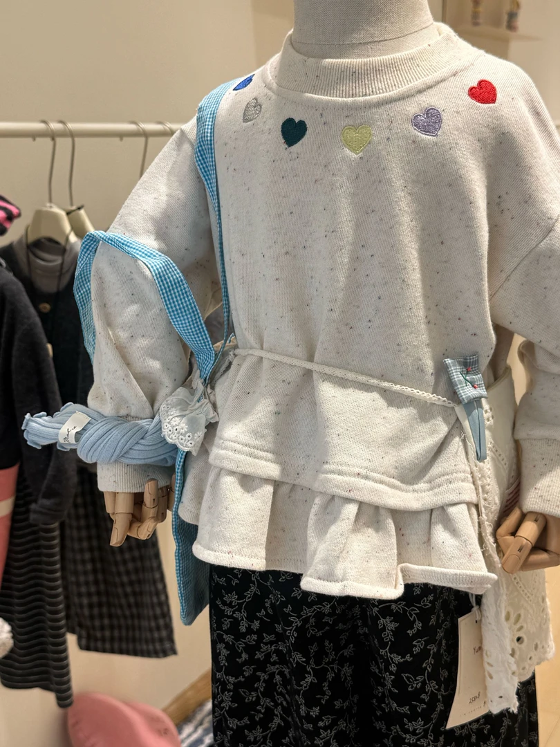 高克重纯棉刺绣爱心双层下摆彩棉卫衣-25828