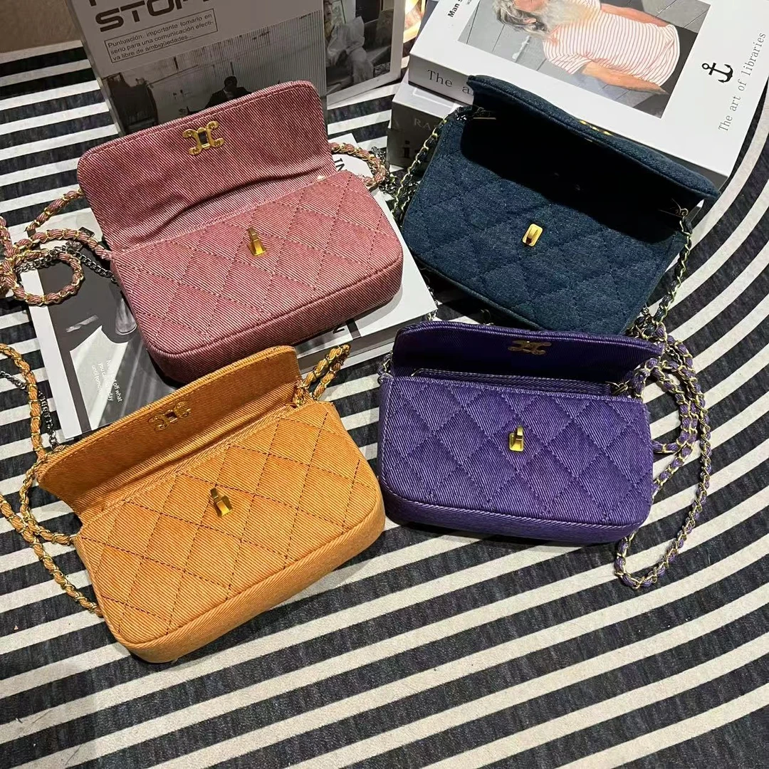 新款百搭轻奢休闲单肩斜挎菱格链条手机包