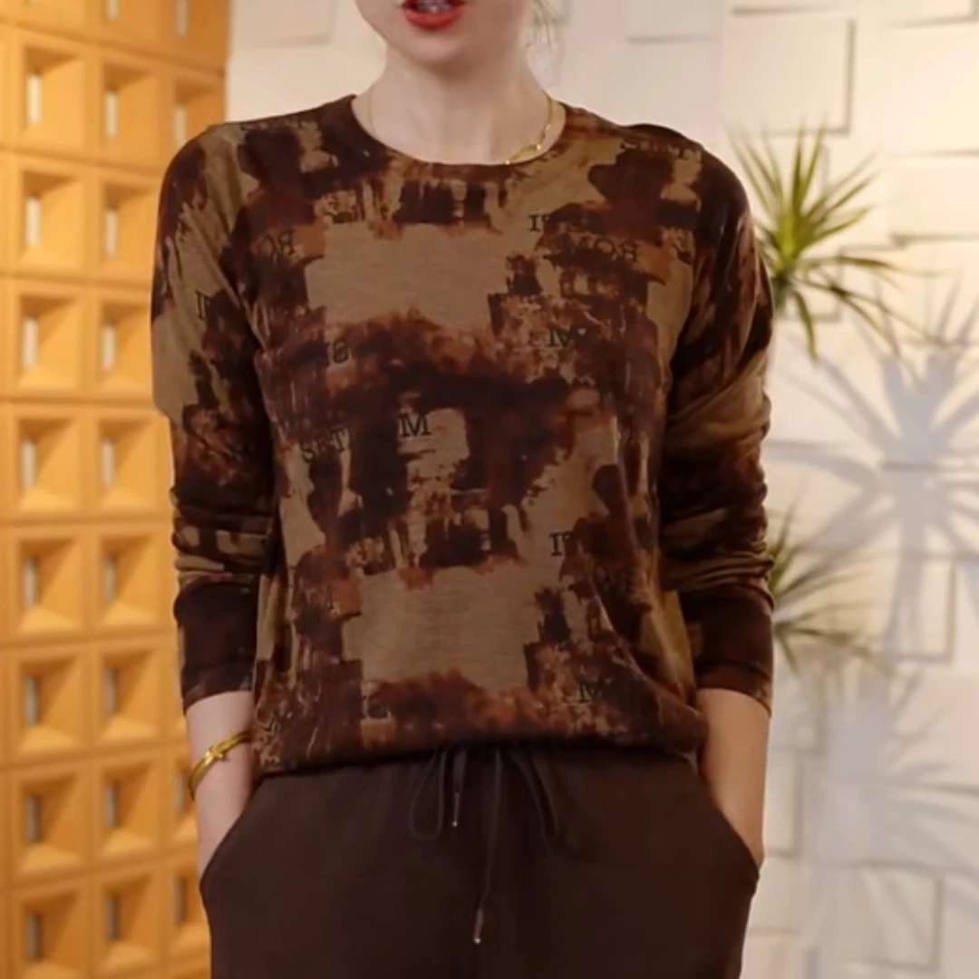 荟敏轻奢薄款圆领长袖秋季毛针织衫休闲