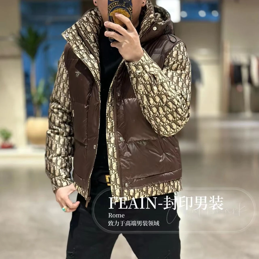 高端定制D字提花全手工立体拼接连帽款羽绒服J25-825