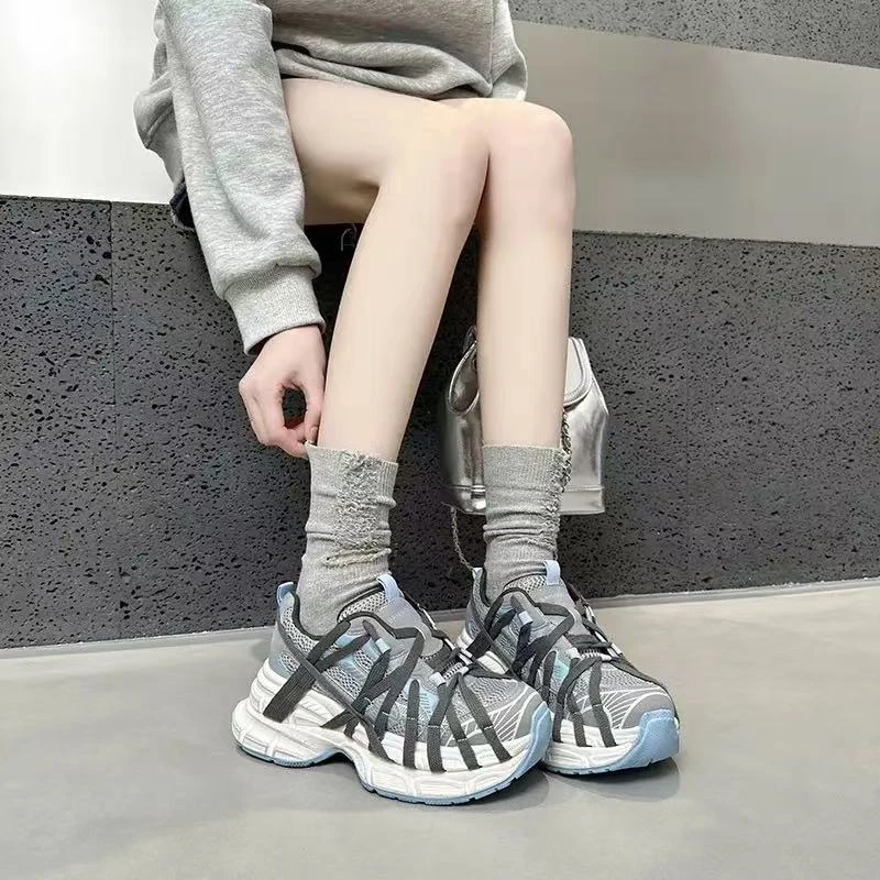 C4117  灰蓝  时尚厚底圆头系带女休闲运动老爹鞋