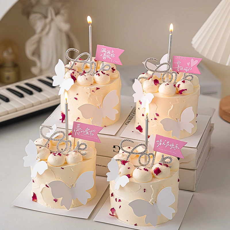 七夕情人节蛋糕装饰钻石love插件唯美蝴蝶我爱你情侣表白装扮插牌