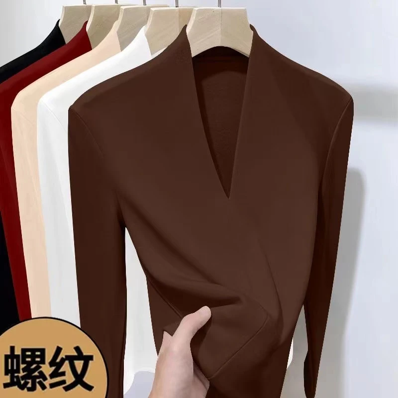 保暖打底衫秋冬季新潮设计感德绒美式内搭上衣纯色显瘦长袖T恤女