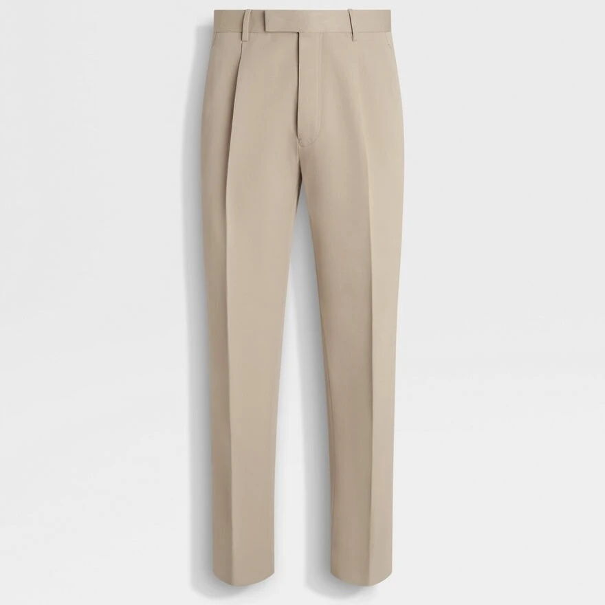 PABO | 老钱风浅灰褐色棉及羊毛叠褶休闲西裤