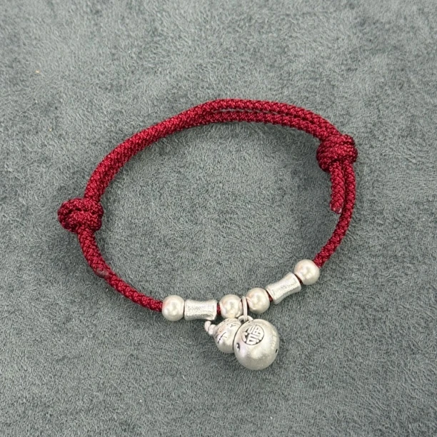 足银布艺手链 足银葫芦红绳手链-3166
