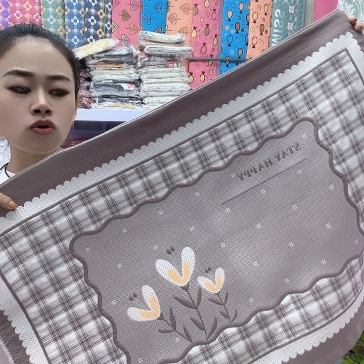 棉咖色三朵花纯棉