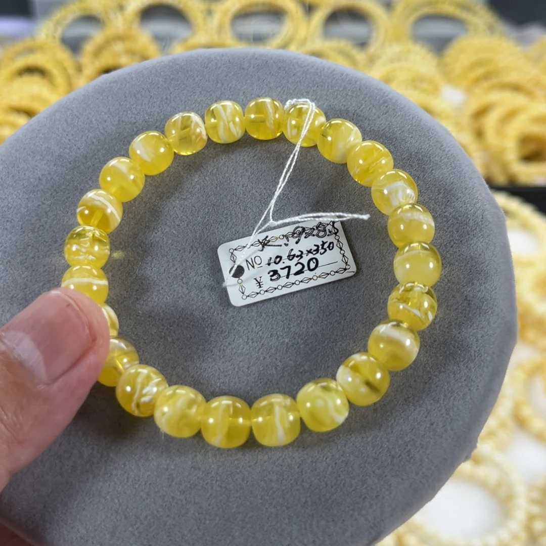 蜜蜡手串未镶嵌纯天然俄料金瓷白拉丝虎皮