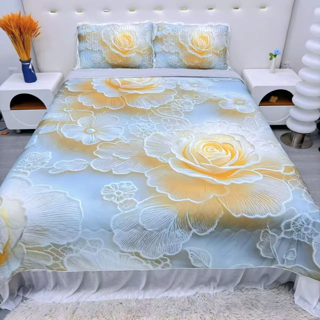夏季5D立体数码印花凉席夏被四件套机洗防滑凉感亲肤夏凉被空调被