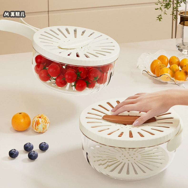 折叠沥水篮带手柄家用厨房水果篮冰箱收纳盒加收双层洗菜盆多功能