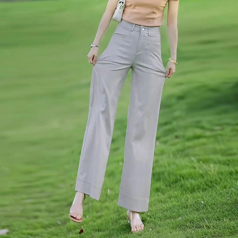 夏季薄款莱赛尔天丝棉阔腿裤女2025新款窄版松紧高腰宽松显瘦长裤