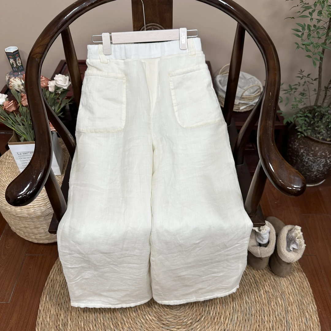 原创设计苎麻显瘦显高苎麻直筒棉裤