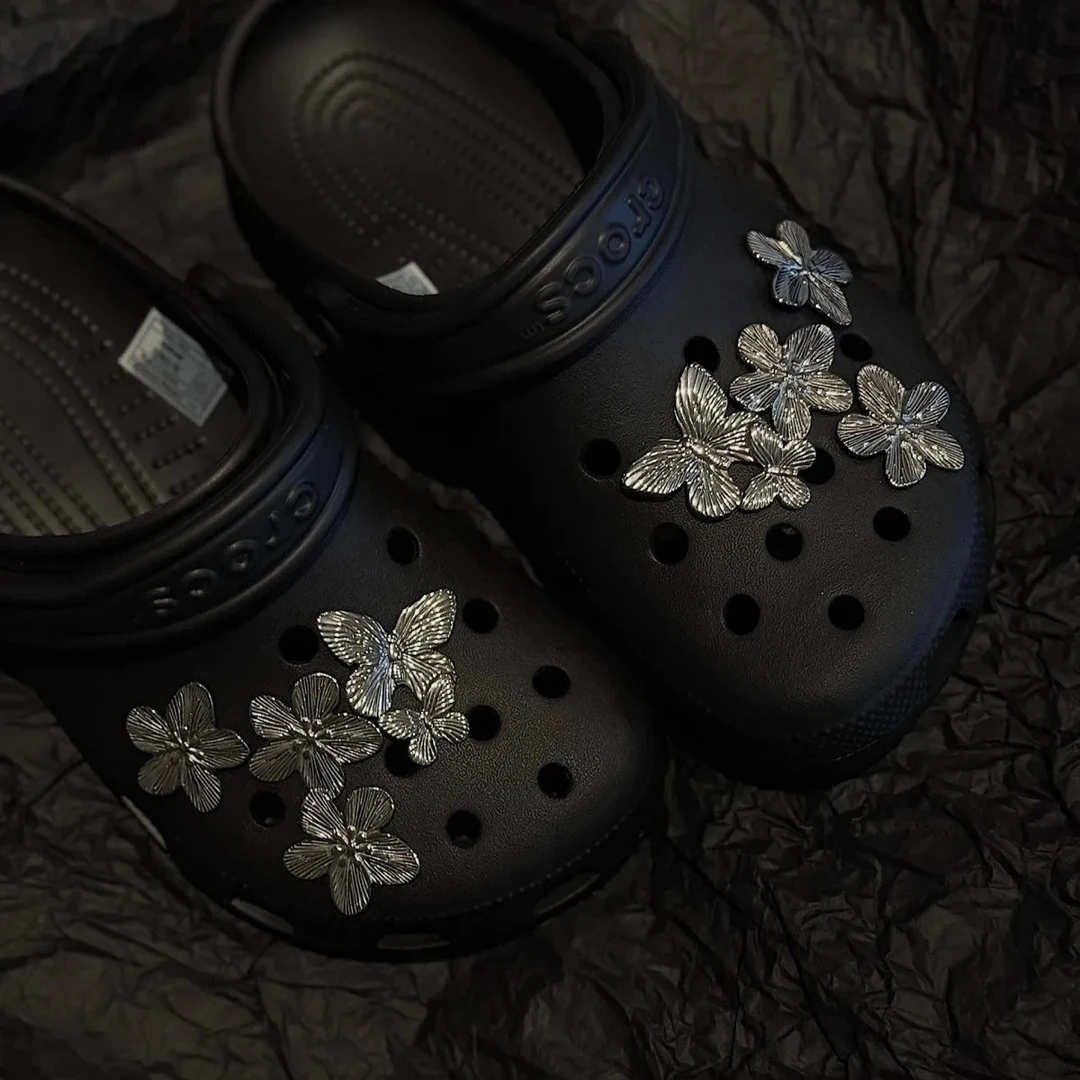 金属蝴蝶洞洞鞋复古摇滚高级花朵配件鞋花diy失落土星鞋花3d立体