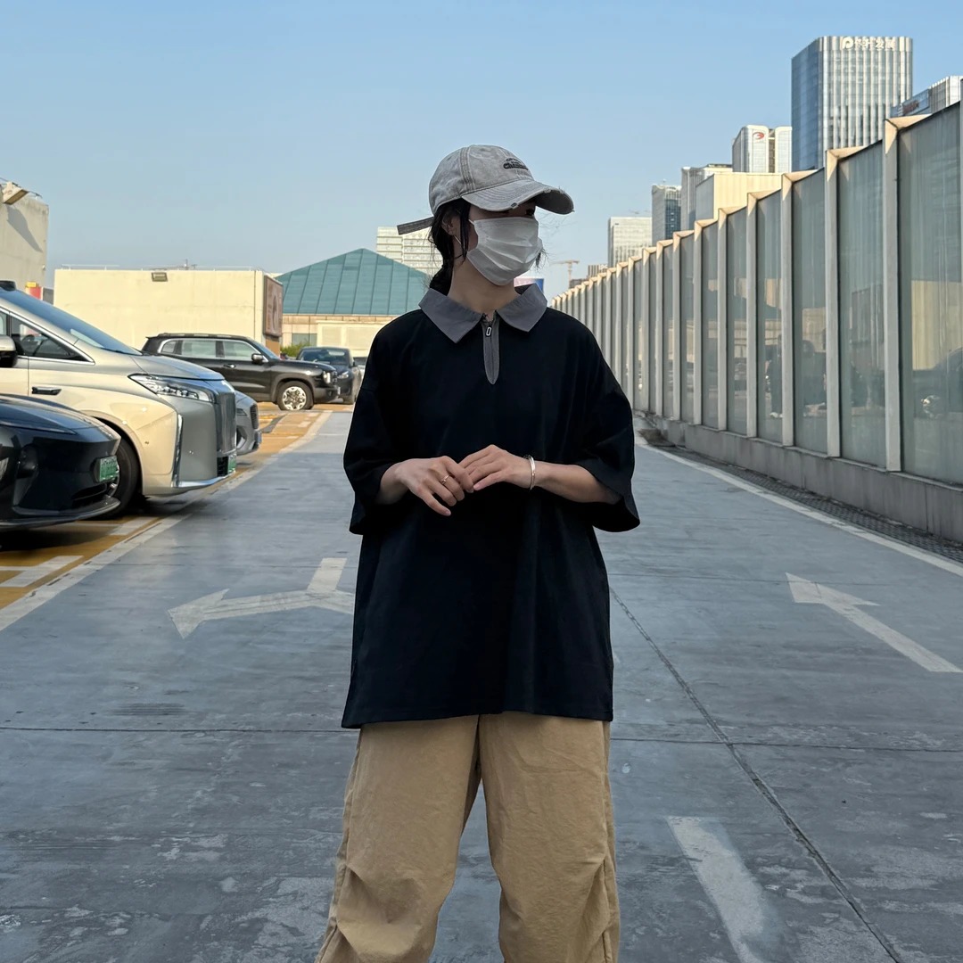 胖mm宽松休闲夏美式复古短袖季设计感小众polo衫宽松上衣t恤女款