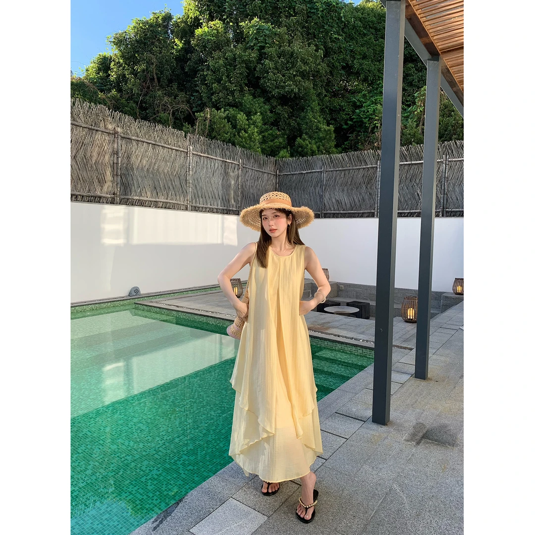 陳文文xenl【云雾仲夏】夏季新款温柔风设计感不规则度假连衣裙0128