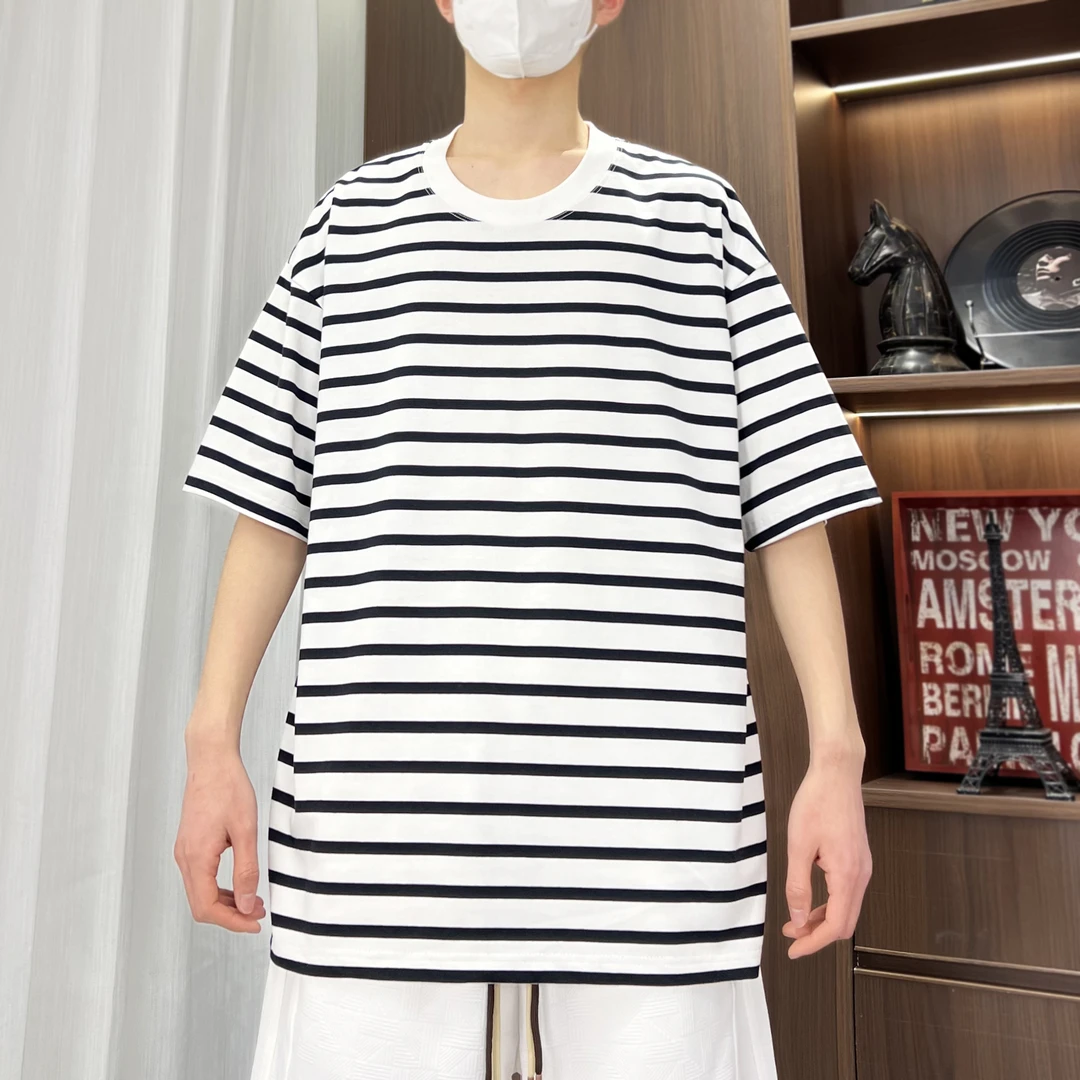 GODLIKE/古莱登夏季短袖T恤条纹潮牌半袖宽松落肩t恤高品质落肩