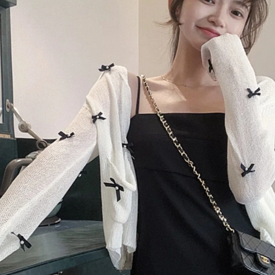 夏季新款白色蝴蝶结针织开衫外套短款防晒衣披肩外搭吊带裙