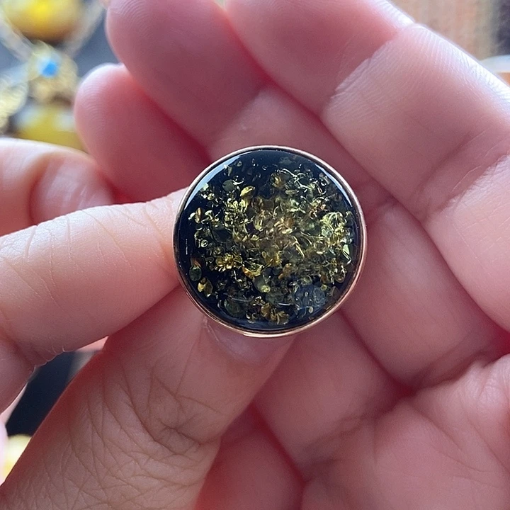 琥珀银S925镶嵌戒指戒指