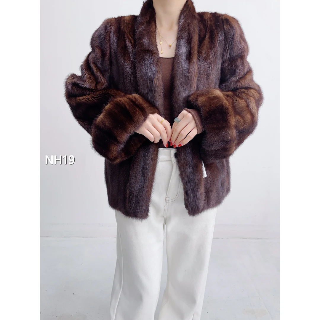 【NH19】XS 焦糖棕短款全抽貂皮外套女（肩39胸96衣62袖61）08019