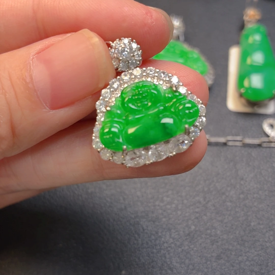 翡翠银S925镶嵌吊坠(不含链)