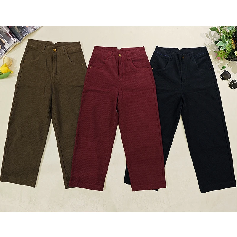 【HX女裤】D5062春秋时尚百搭宽松直筒裤纯色休闲弹力舒适奶奶裤