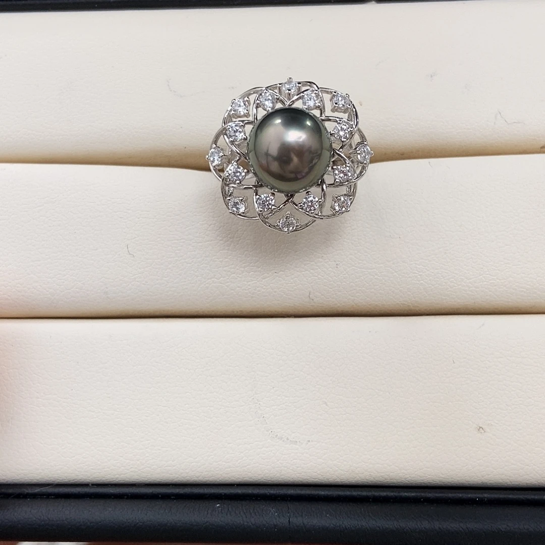 海水珍珠戒指银S925镶嵌跨年福利 大溪地黑珍珠戒指 不退换