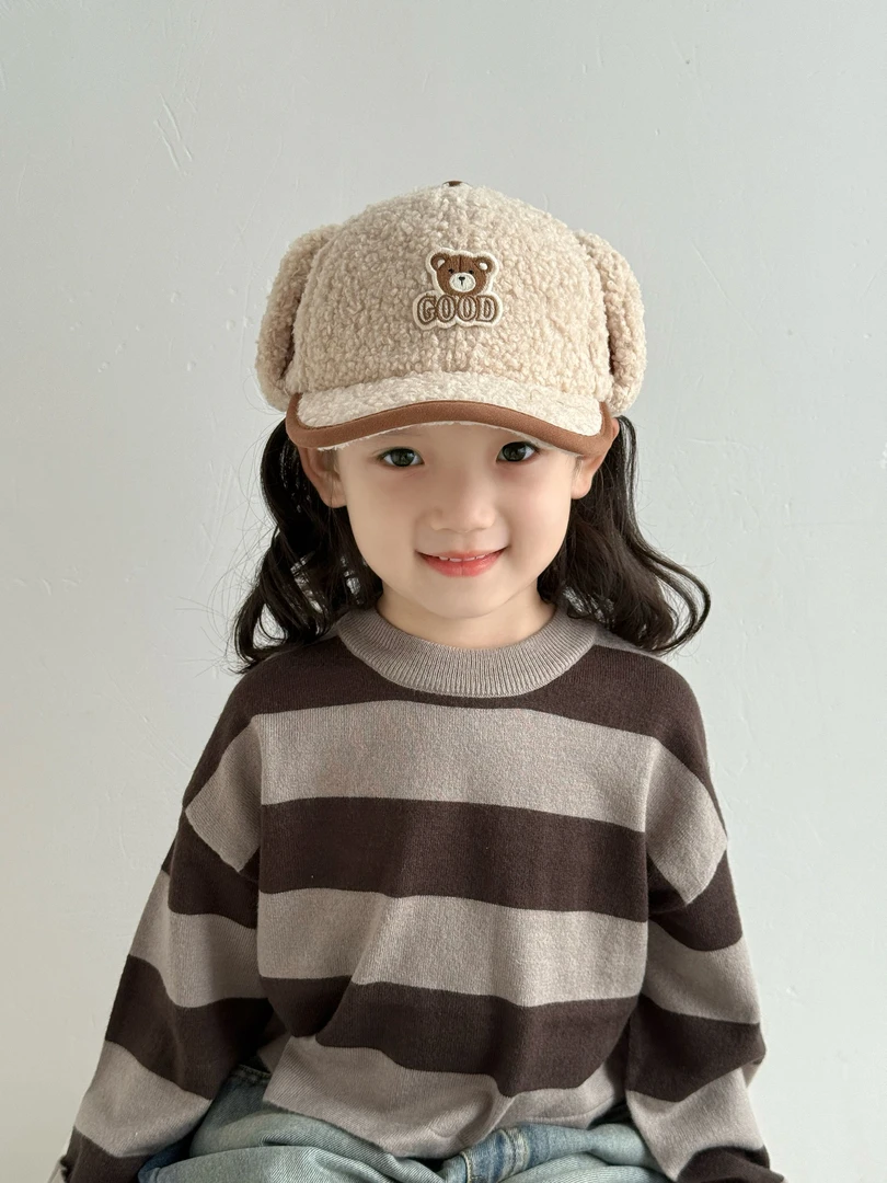 儿童秋冬款鸭舌帽子韩版百搭男女小孩保暖护耳棒球帽加厚5-6-7岁8