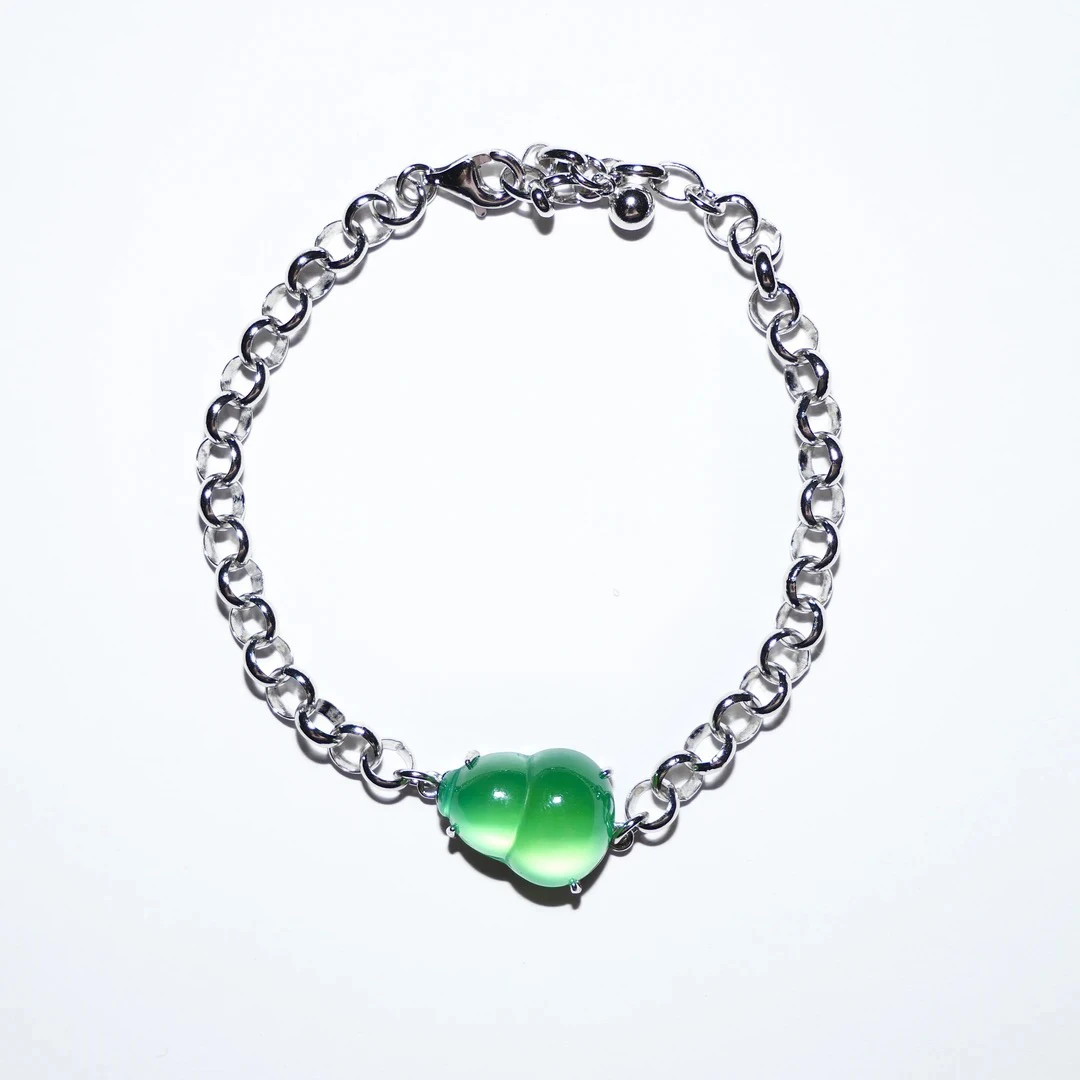 S925银天然玛瑙玉髓福禄手链/2221