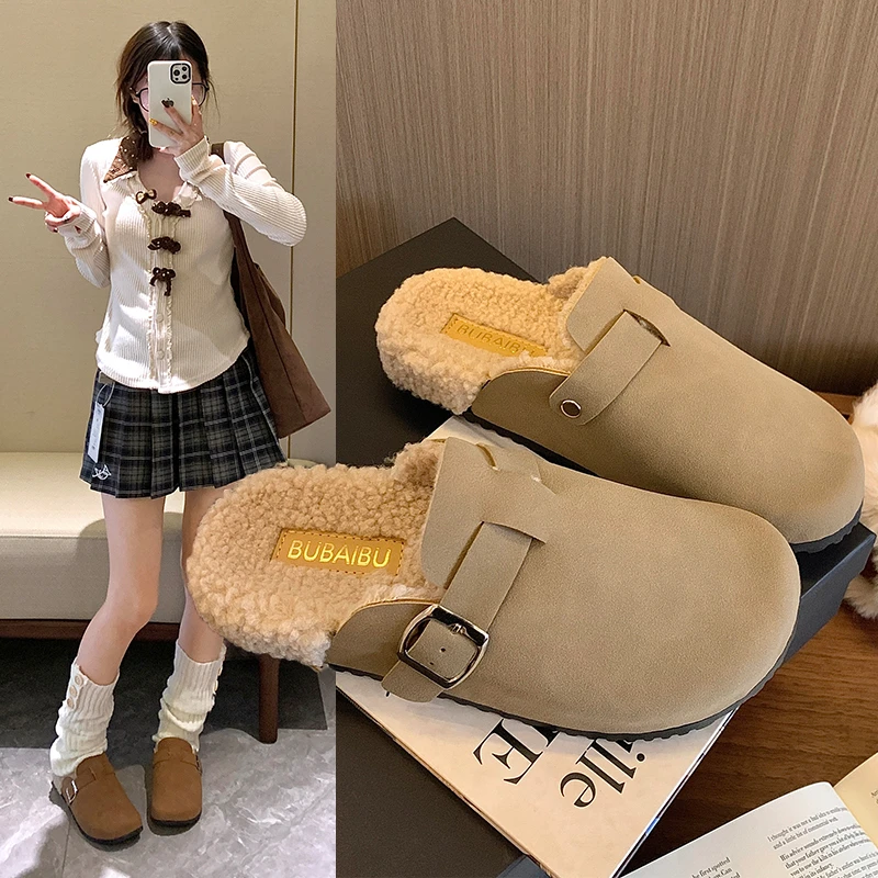 圆头半拖8825-2棉博肯侧边扣女包头半拖鞋软底防滑外穿舒适