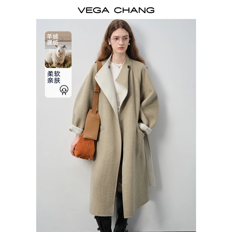 VEGACHANG【柔暖长矜】羊绒混纺大衣女款2025新款秋季呢外套0103XT