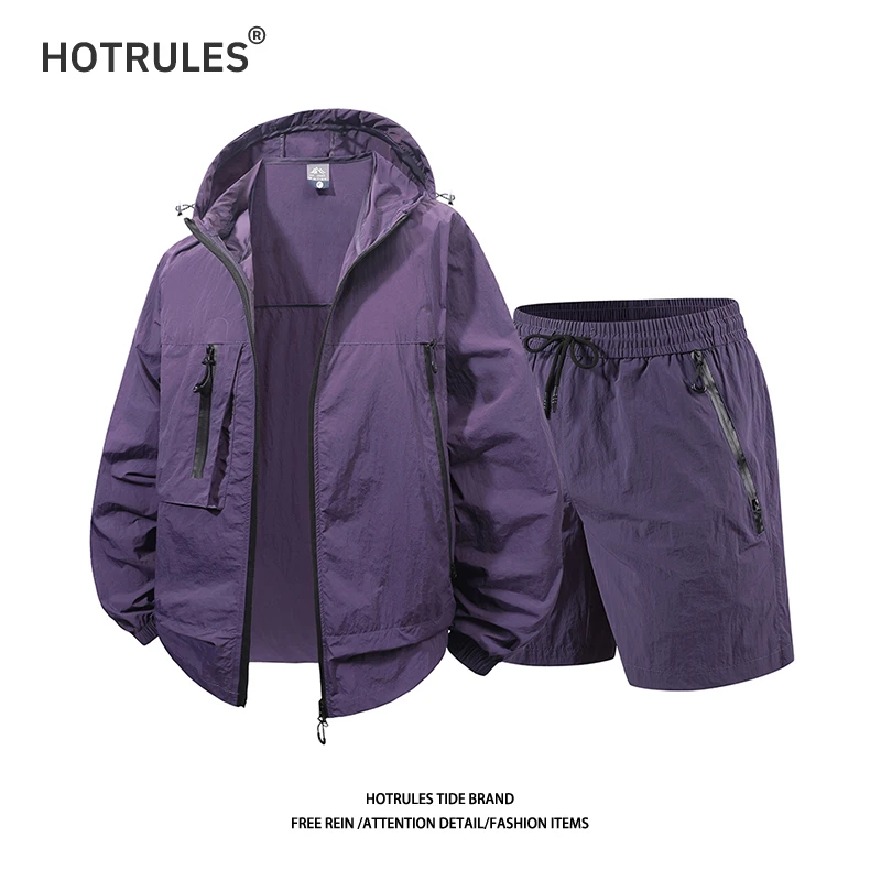 HOTRULES夏季防晒衣短裤套装运动休闲防紫外线户外骑行钓鱼外套