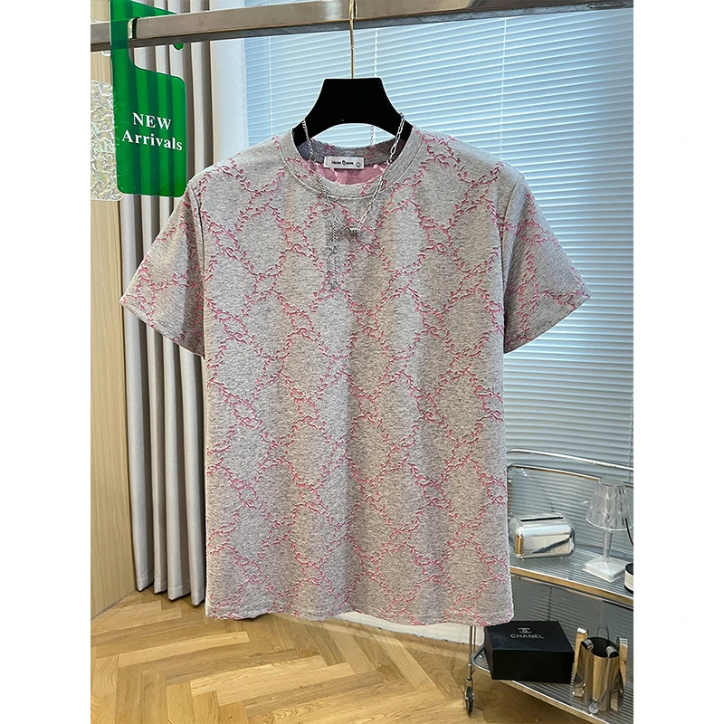 Moses Queen/魔西女王新款短袖简约双色面料设计T恤修身显瘦上衣