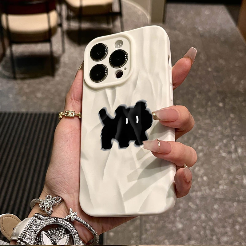 模糊小猫适用iphone16苹果15pro手机壳14plus褶皱13磨砂12软11