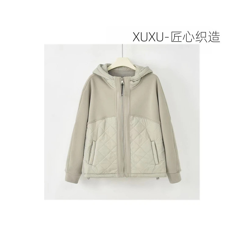 YH-[纯色拼衬]25年秋冬新款女加绒时尚拼接连帽短外套K-MF6839