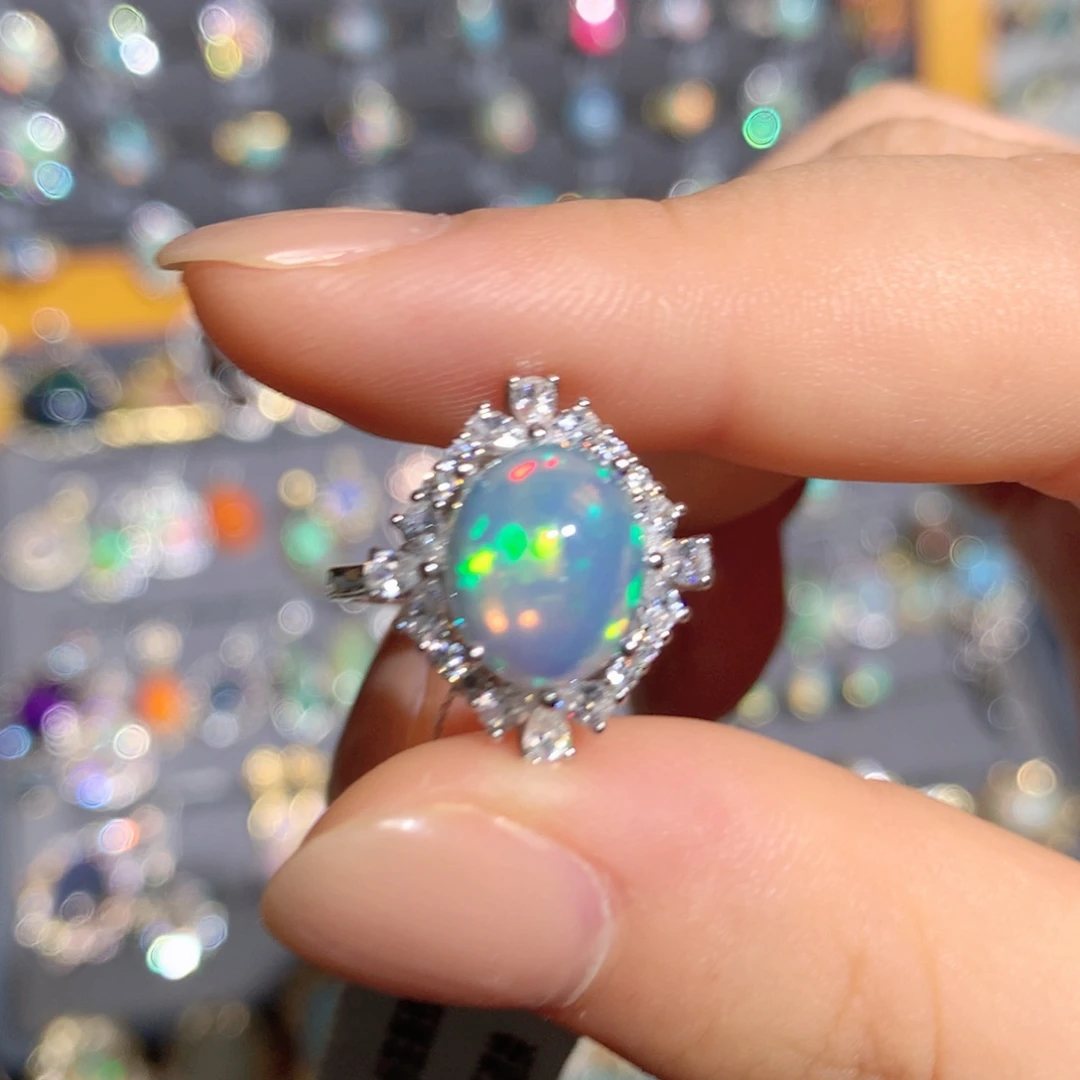 欧泊银S925镶嵌欧泊戒指t