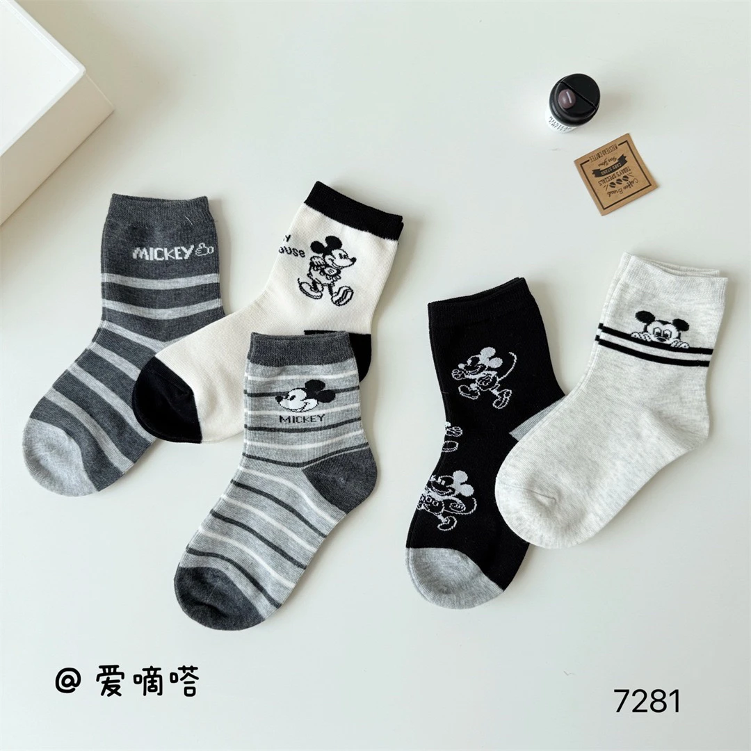 爱嘀嗒aidida2025秋冬儿童袜厚精梳棉卡通不起球米奇潮袜2-15岁