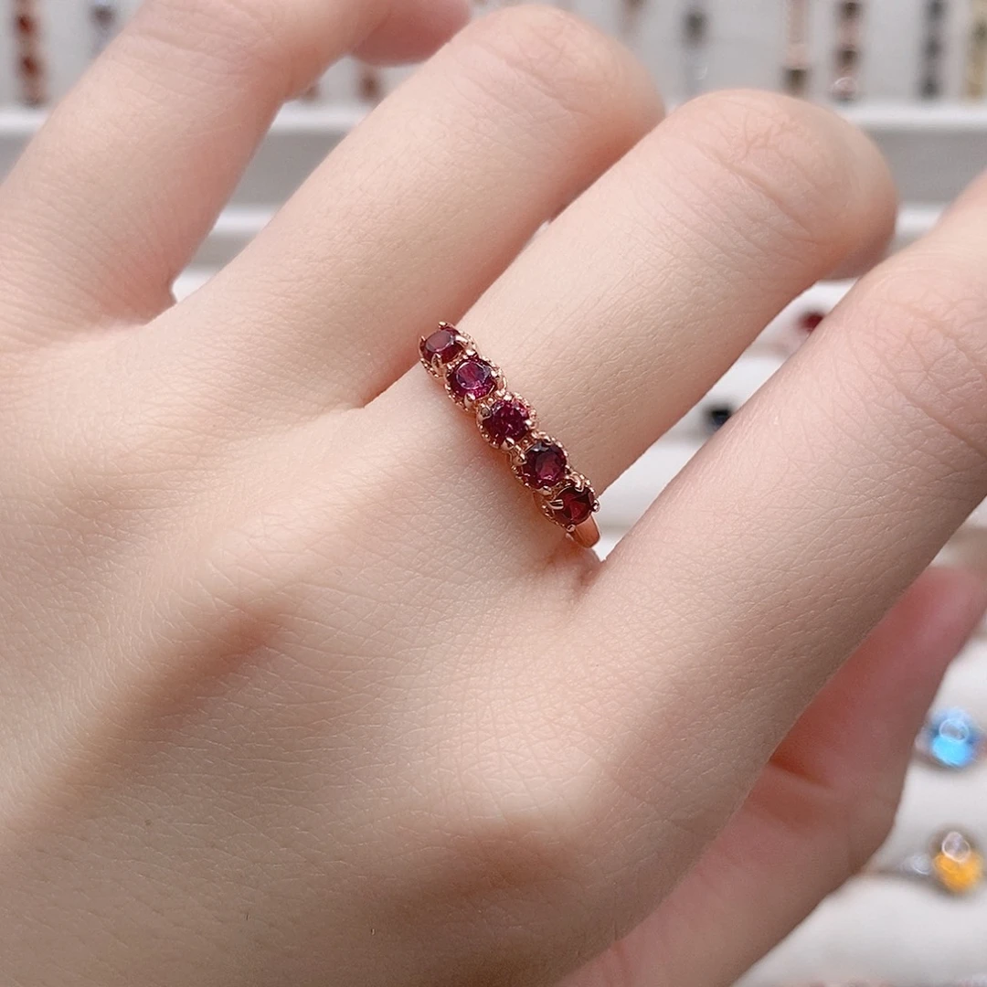 石榴石戒指银S925镶嵌开口