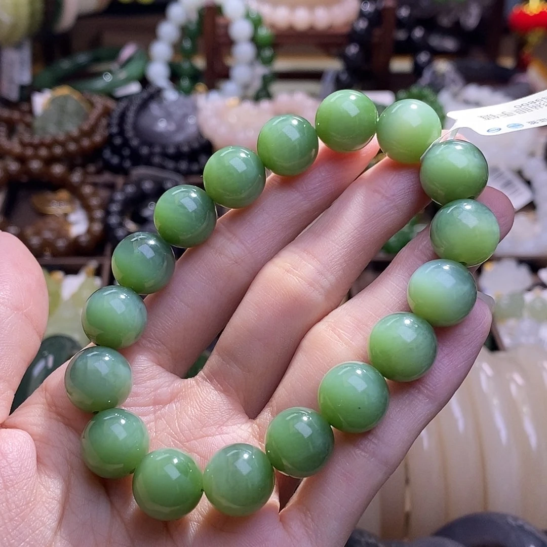 和田玉未镶嵌颈饰碧玉粉青猫眼手串12MM