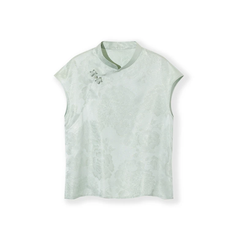 正绢彩通小立领背心小飞袖上衣H25221